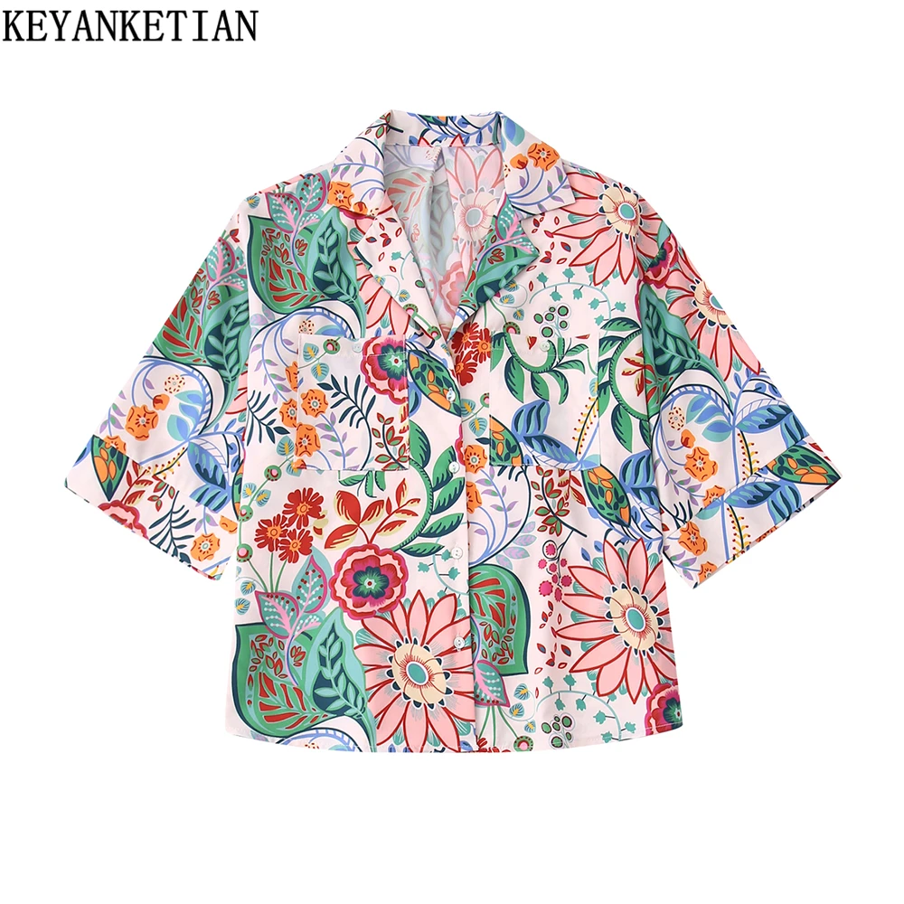 KEYANKETIAN 2022 Women's Summer New Colorful Hand Painted Print Loose Casual Short Sleeve Shirts Women's Buckle Tops
KEYANKETIAN 2022 Women's Summer New Colorful Hand Painted Print Loose Casual Short Sleeve Shirts Women's Buckle Tops