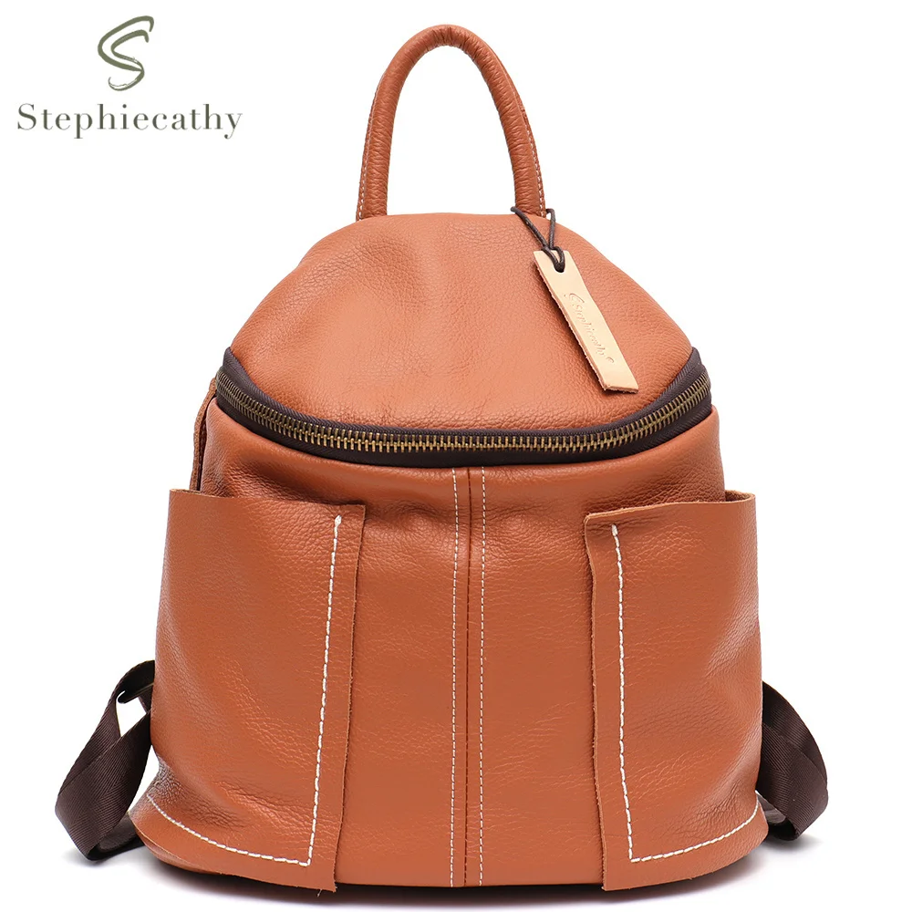 

SC Brand Luxury Genuine Leather Women Backpack Zip Around Functional Big Pockets Roomy Daily Knapsack Casual Travel Shoulder Bag