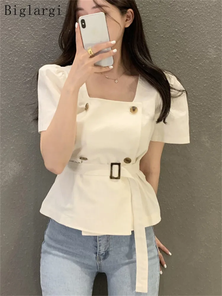 Chic Double-breasted Summer Waist Strap Shirt Casual Office Women Elegant Shirt Ladies Womens Fashion Woman Cotton Shirts Tops
Chic Double-breasted Summer Waist Strap Shirt Casual Office Women Elegant Shirt Ladies Womens Fashion Woman Cotton Shirts Tops