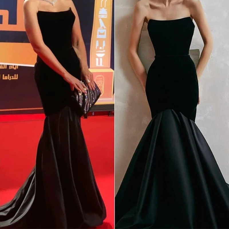 Classic Long Black Velvet Evening Dresses فساتين السهرة Mermaid Strapless Sweep Train Prom Dress Robe de soirée for Women
Classic Long Black Velvet Evening Dresses فساتين السهرة Mermaid Strapless Sweep Train Prom Dress Robe de soirée for Women