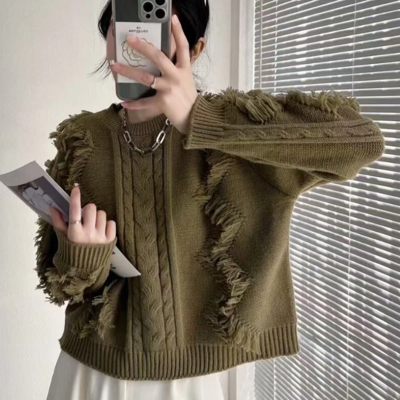 Korean Fashion Knitting Pullover Woman Tassel Round Neck Long Sleeve Loose Frayed Women Sweater Solid Color Top Dropshipping
Korean Fashion Knitting Pullover Woman Tassel Round Neck Long Sleeve Loose Frayed Women Sweater Solid Color Top Dropshipping