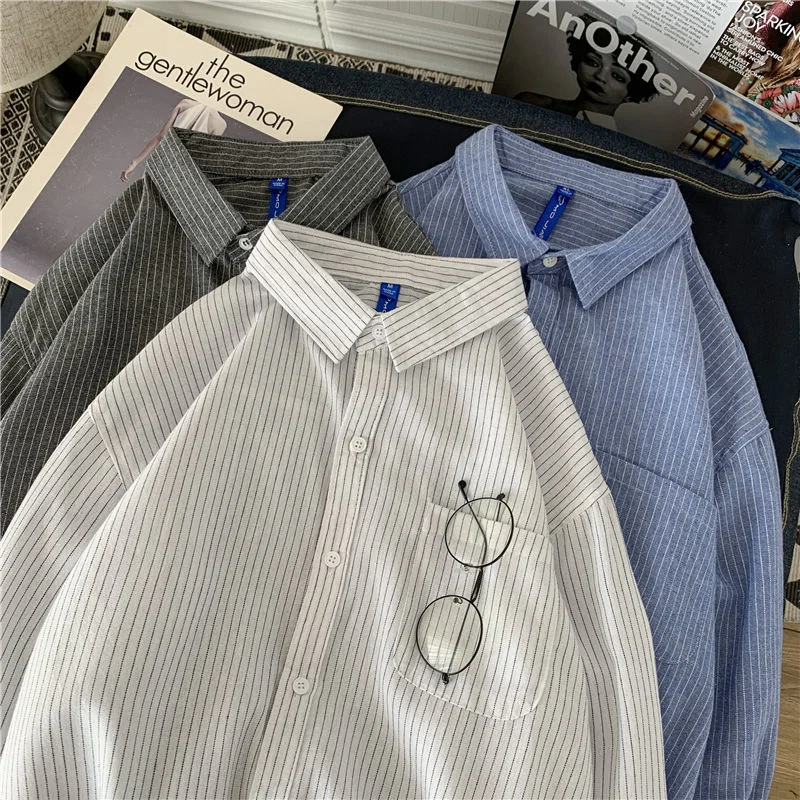 Мужская Повседневная рубашка в полоску, с длинным рукавом и отложным воротником
Мужская Повседневная рубашка в полоску, с длинным рукавом и отложным воротником