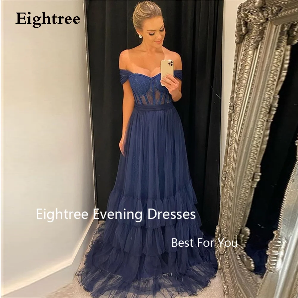 Eightree Navy Blue Evening Dresses Off the Shoulder Tulle laVestidos Lace Long De Fiesta Elegantes Para Mujer 2023 Party Dresse 
Eightree Navy Blue Evening Dresses Off the Shoulder Tulle laVestidos Lace Long De Fiesta Elegantes Para Mujer 2023 Party Dresse