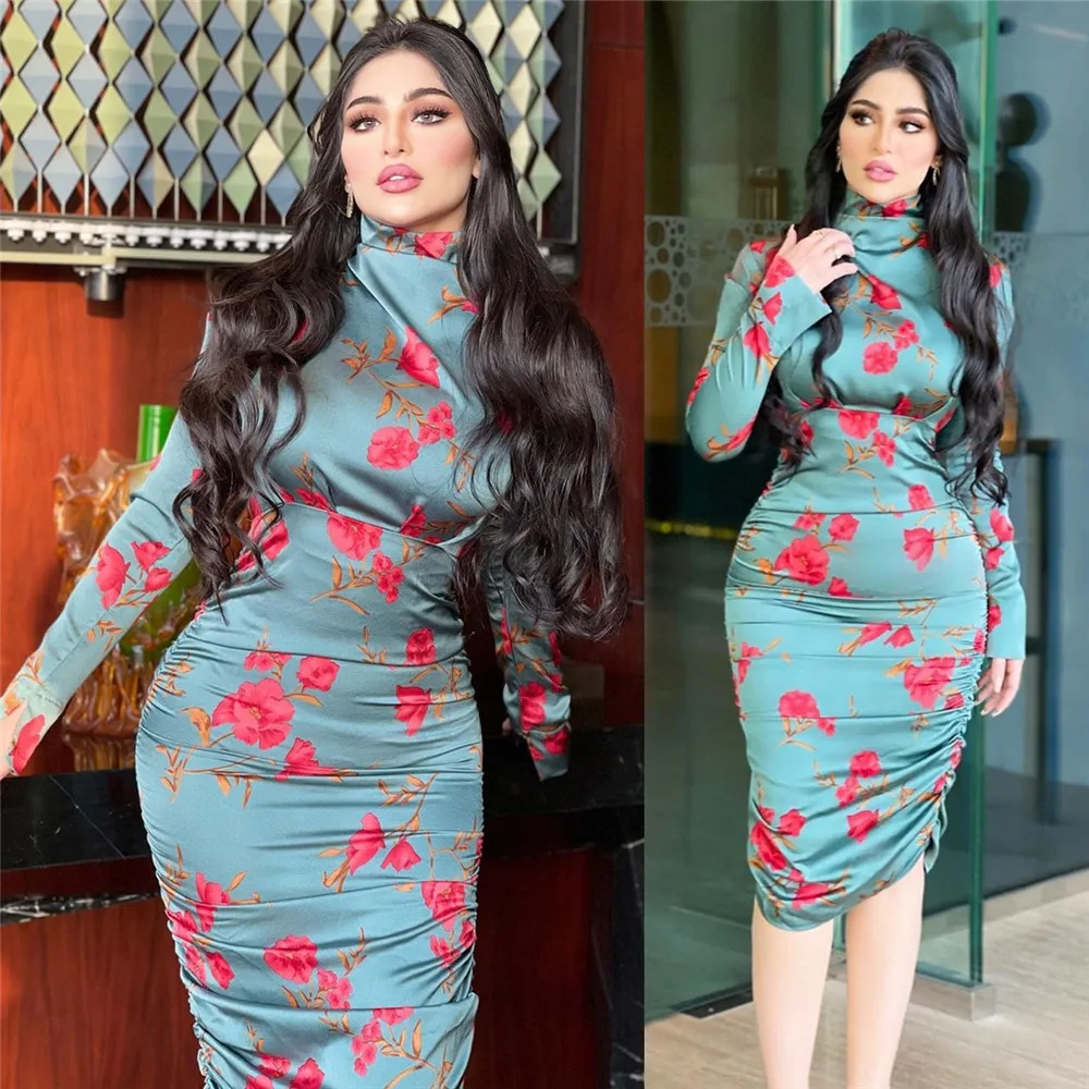 Floral Print Bodycon Dresses Turtleneck Muslim Abayas Women Evening Party Gown Caftan Marocain Shirring Robe Turkey Dubai Kaftan
Floral Print Bodycon Dresses Turtleneck Muslim Abayas Women Evening Party Gown Caftan Marocain Shirring Robe Turkey Dubai Kaftan