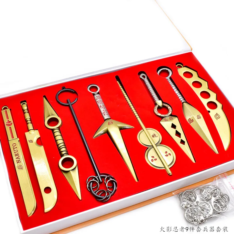 Anime Naruto Weapon Model Nine-piece Set Kunai Momochi Zabuza Asuma Metal Samurai Sword Keychains Ninja Sword Gift Toys for Kids
Anime Naruto Weapon Model Nine-piece Set Kunai Momochi Zabuza Asuma Metal Samurai Sword Keychains Ninja Sword Gift Toys for Kids