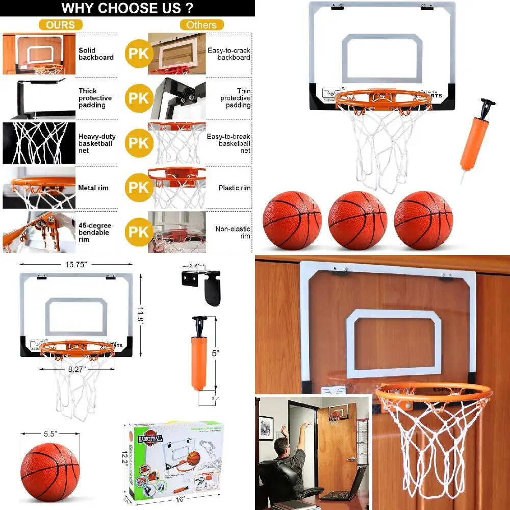 Elegant Over-the-Door Basketball System Set with Breakaway Rim, Easy Installation, Board, Ball and Air Pump, Perfect for Kids an
Elegant Over-the-Door Basketball System Set with Breakaway Rim, Easy Installation, Board, Ball and Air Pump, Perfect for Kids an