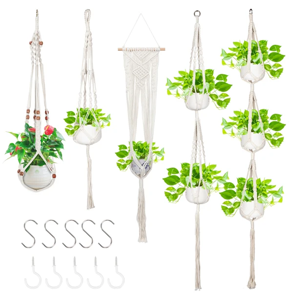 5 Packs Macrame Plant Hangers with 5 Hooks Handmade Cotton Rope Hanging Planters Set Flower Pots Holder Stand Home Deco
5 Packs Macrame Plant Hangers with 5 Hooks Handmade Cotton Rope Hanging Planters Set Flower Pots Holder Stand Home Deco