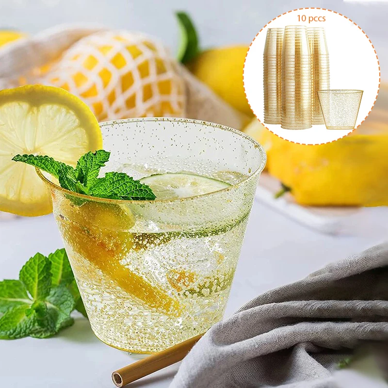 10Pcs Disposable Golden Plastic Cup Water Cup Golden Powder 90OZ Juice Cup Mousse Cup Dessert Cup Wedding Tableware Decoration
10Pcs Disposable Golden Plastic Cup Water Cup Golden Powder 90OZ Juice Cup Mousse Cup Dessert Cup Wedding Tableware Decoration
