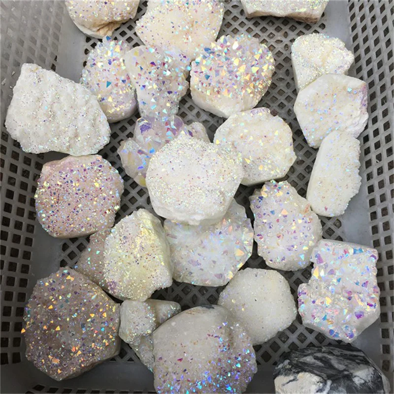 

Natural electroplate rainbow angel aura rough stone healing crystals clear quartz cluster for home decoration