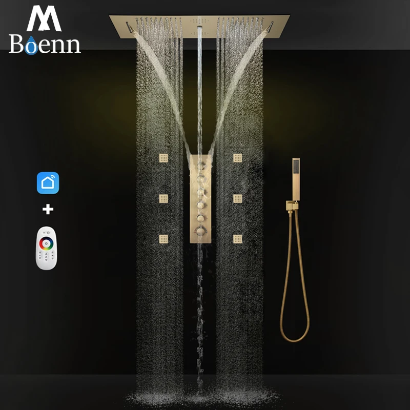 M Boenn 5 Functions Gold Shower Set Thermostatic Mixer Embedded 36×12 Inch Rain LED Shower Speaker Bathroom Faucets Accessories
M Boenn 5 Functions Gold Shower Set Thermostatic Mixer Embedded 36×12 Inch Rain LED Shower Speaker Bathroom Faucets Accessories