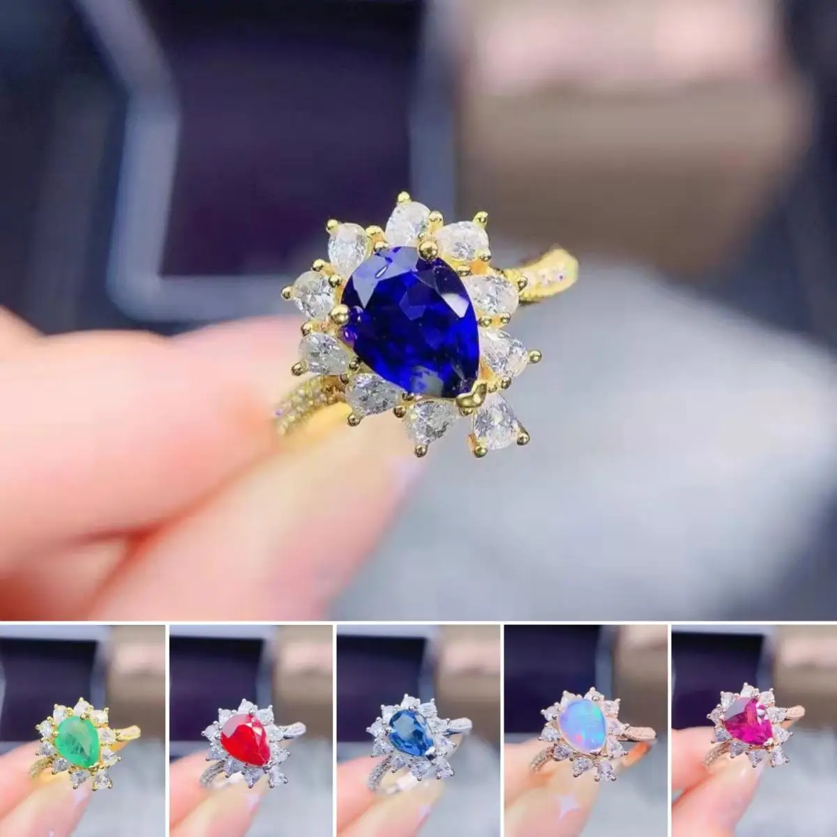 

FS S925 Sterling Silver Inlay 6*8 Natural Sapphire/Topaz Ring With Certificate Fashion Fine Wedding Women’s Jewelry MeiBaPJ