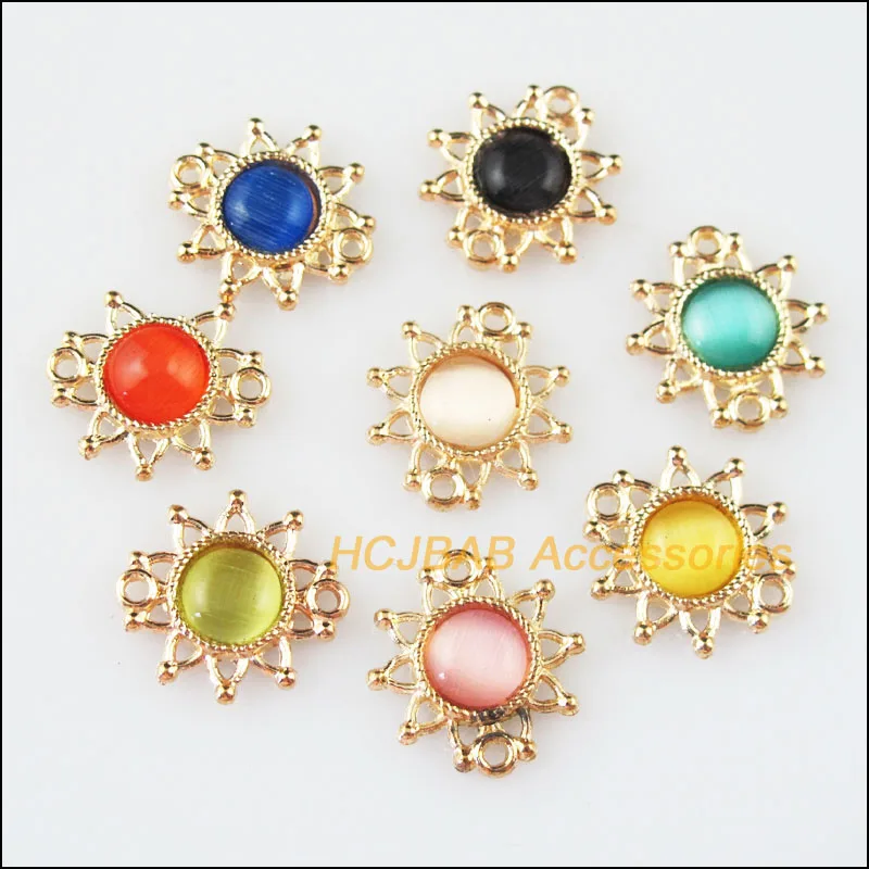 16Pcs Gold Color Sun Flower Mixed Cat Eye Stone Charms Pendants Connectors 14x15mm
16Pcs Gold Color Sun Flower Mixed Cat Eye Stone Charms Pendants Connectors 14x15mm