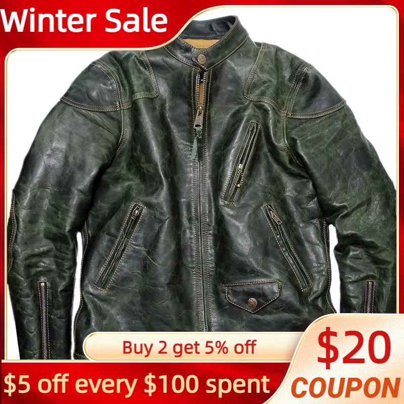 Vintage Green Spring Men's Jacket Motorcycle Style Plus Size 5XL Natural Horsehide Autumn Slim Fit Genuine Leather Coats
Vintage Green Spring Men's Jacket Motorcycle Style Plus Size 5XL Natural Horsehide Autumn Slim Fit Genuine Leather Coats