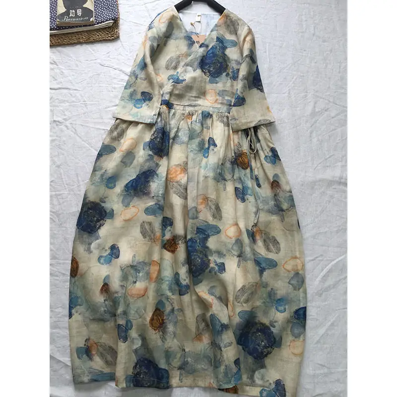 Cotton Linen Floral Women Dress Summer Vintage 2022 V-Neck Half Sleeved Straight Looe Knee-Length Female Pulls Outwear Tops
Cotton Linen Floral Women Dress Summer Vintage 2022 V-Neck Half Sleeved Straight Looe Knee-Length Female Pulls Outwear Tops