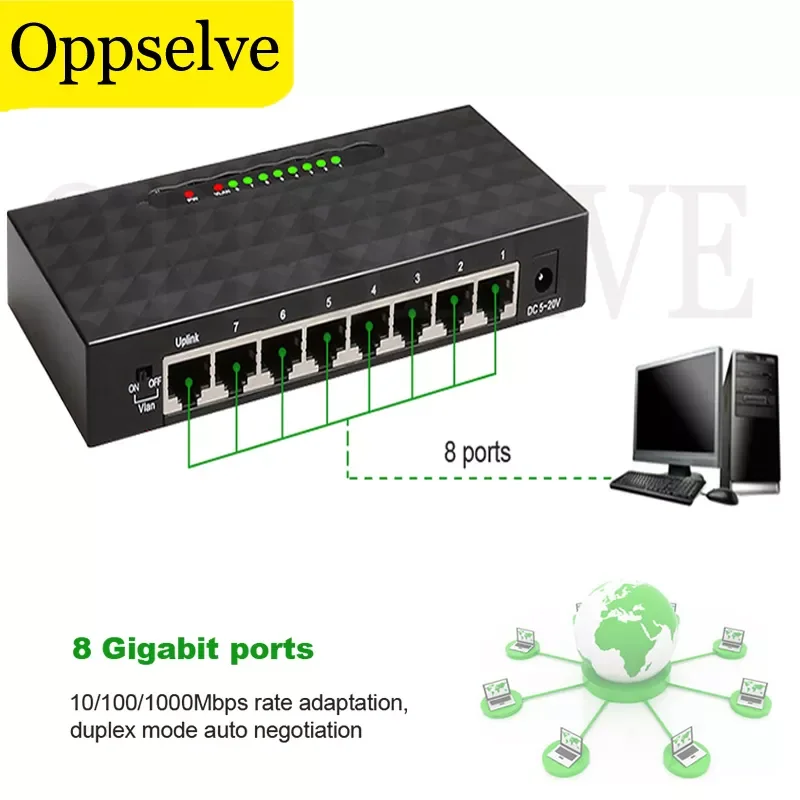 Switcher 10/100/1000Mbps 8 Port Gigabit Ethernet Network Desktop RJ45 Hub Internet Splitter AC Prower Adapter EU US Plug
Switcher 10/100/1000Mbps 8 Port Gigabit Ethernet Network Desktop RJ45 Hub Internet Splitter AC Prower Adapter EU US Plug