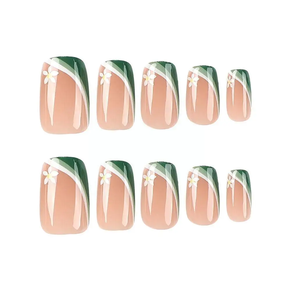 Cute Flowers Green White Patchwork French Wearable Full Nails Finished Cover on with False Nails Glue Press Nails Square Fa Q5I2
Cute Flowers Green White Patchwork French Wearable Full Nails Finished Cover on with False Nails Glue Press Nails Square Fa Q5I2