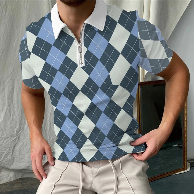 2023 Casual Men's Polo Shirt low-key Plaid Pattern On Print Casual Short-Sleeved Summer men's Polo Shirt lapel Zipper Top
2023 Casual Men's Polo Shirt low-key Plaid Pattern On Print Casual Short-Sleeved Summer men's Polo Shirt lapel Zipper Top
