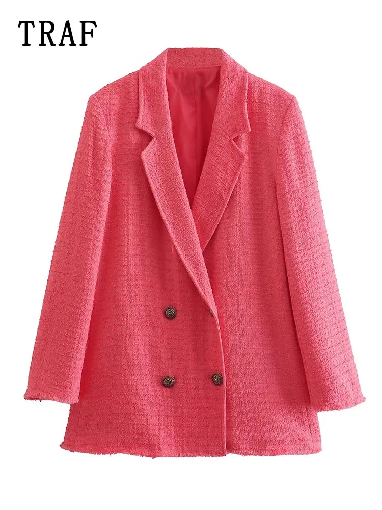 TRAF Spring Women Fashion Tweed Fitted Blazer Coat Vintage Long Sleeve Frayed Trims Female Outerwear Chic Veste Femme
TRAF Spring Women Fashion Tweed Fitted Blazer Coat Vintage Long Sleeve Frayed Trims Female Outerwear Chic Veste Femme