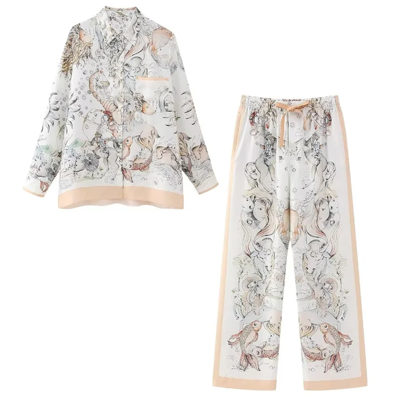Woman Vintage Beige Print Satin Shirt Suit 2023 Spring Female Loose Long Sleeve Shirts Sets Ladies Elastic Straight Pant Suits
Woman Vintage Beige Print Satin Shirt Suit 2023 Spring Female Loose Long Sleeve Shirts Sets Ladies Elastic Straight Pant Suits