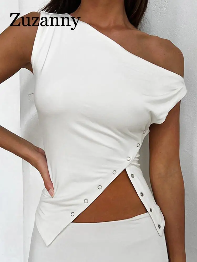 Zuzanny Casual Fashion Asymmetrical Sleeveless T Shirts Women Clothes Button Split One Shoulder Crop Tank Tops 2023 Summer
Zuzanny Casual Fashion Asymmetrical Sleeveless T Shirts Women Clothes Button Split One Shoulder Crop Tank Tops 2023 Summer