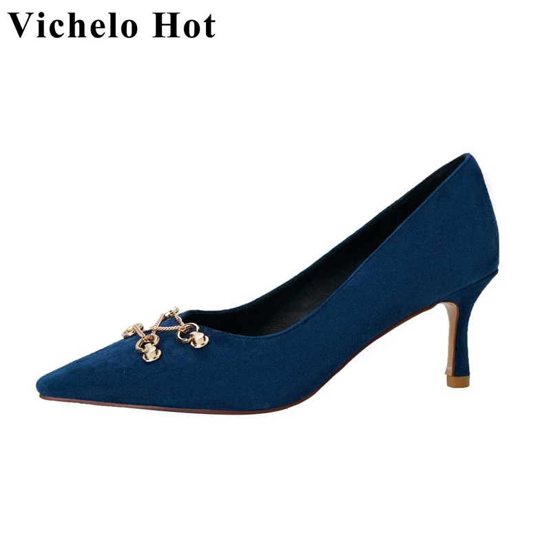 Vichelo Hot Kid Suede Pointed Toe Thin High Heel Metal Decoration Beauty Lady Streetwear Shallow Slip on Mature Women Pumps L51
Vichelo Hot Kid Suede Pointed Toe Thin High Heel Metal Decoration Beauty Lady Streetwear Shallow Slip on Mature Women Pumps L51