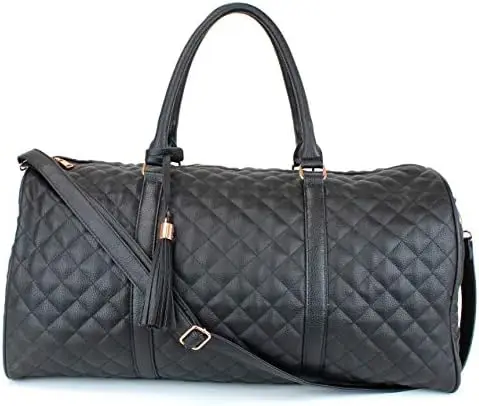 Quilted Leather Weekender Travel Duffel Bag With Rose Gold Hardware - Large 22" Size Duffle - Cute Satin Inner Lining - Blac Ves
Quilted Leather Weekender Travel Duffel Bag With Rose Gold Hardware - Large 22" Size Duffle - Cute Satin Inner Lining - Blac Ves