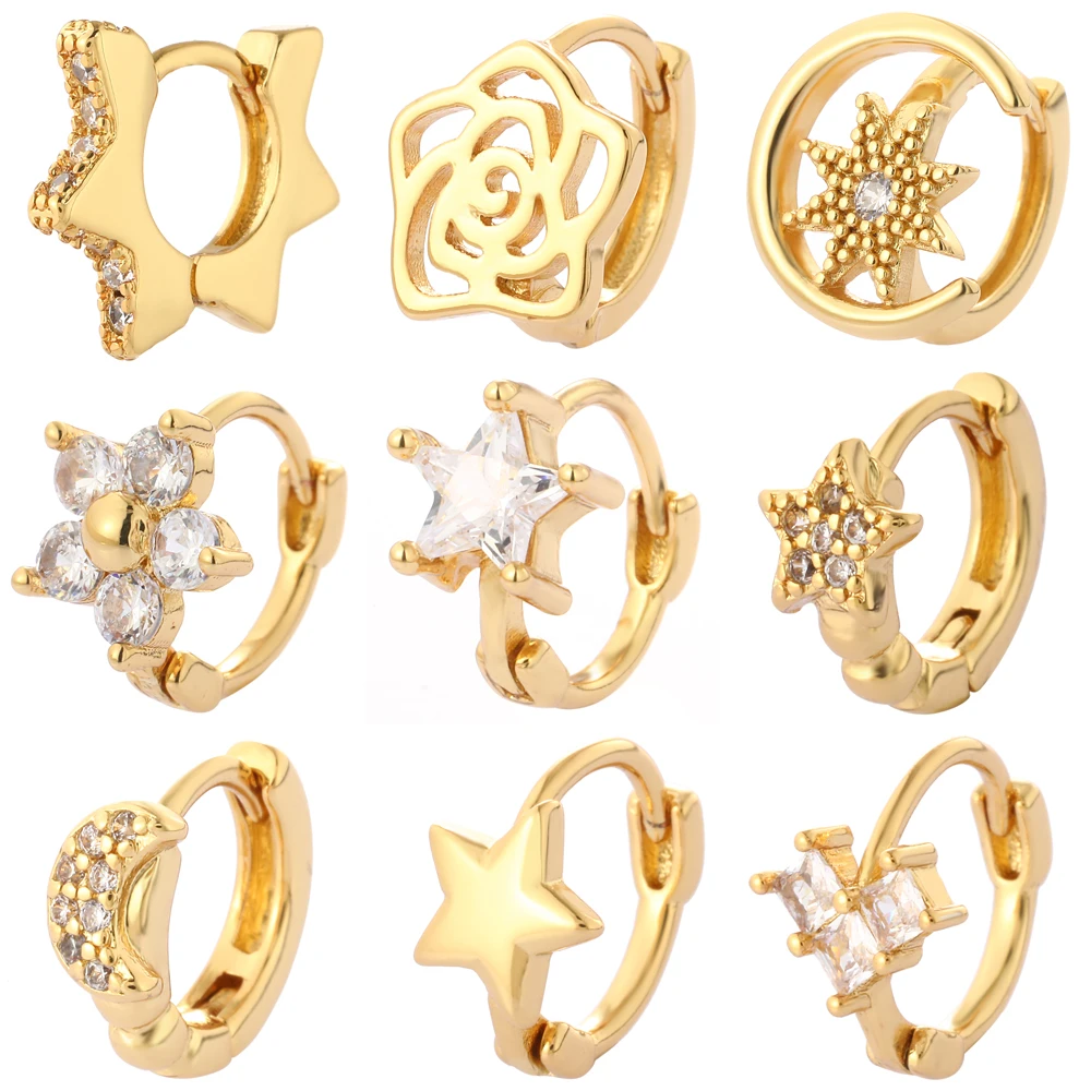 Moon Star CZ Earrings for Women Gold Color Geometric Hoop Earrings Female Copper Zircon Korean Fashion Trendy Earrings 2021
Moon Star CZ Earrings for Women Gold Color Geometric Hoop Earrings Female Copper Zircon Korean Fashion Trendy Earrings 2021