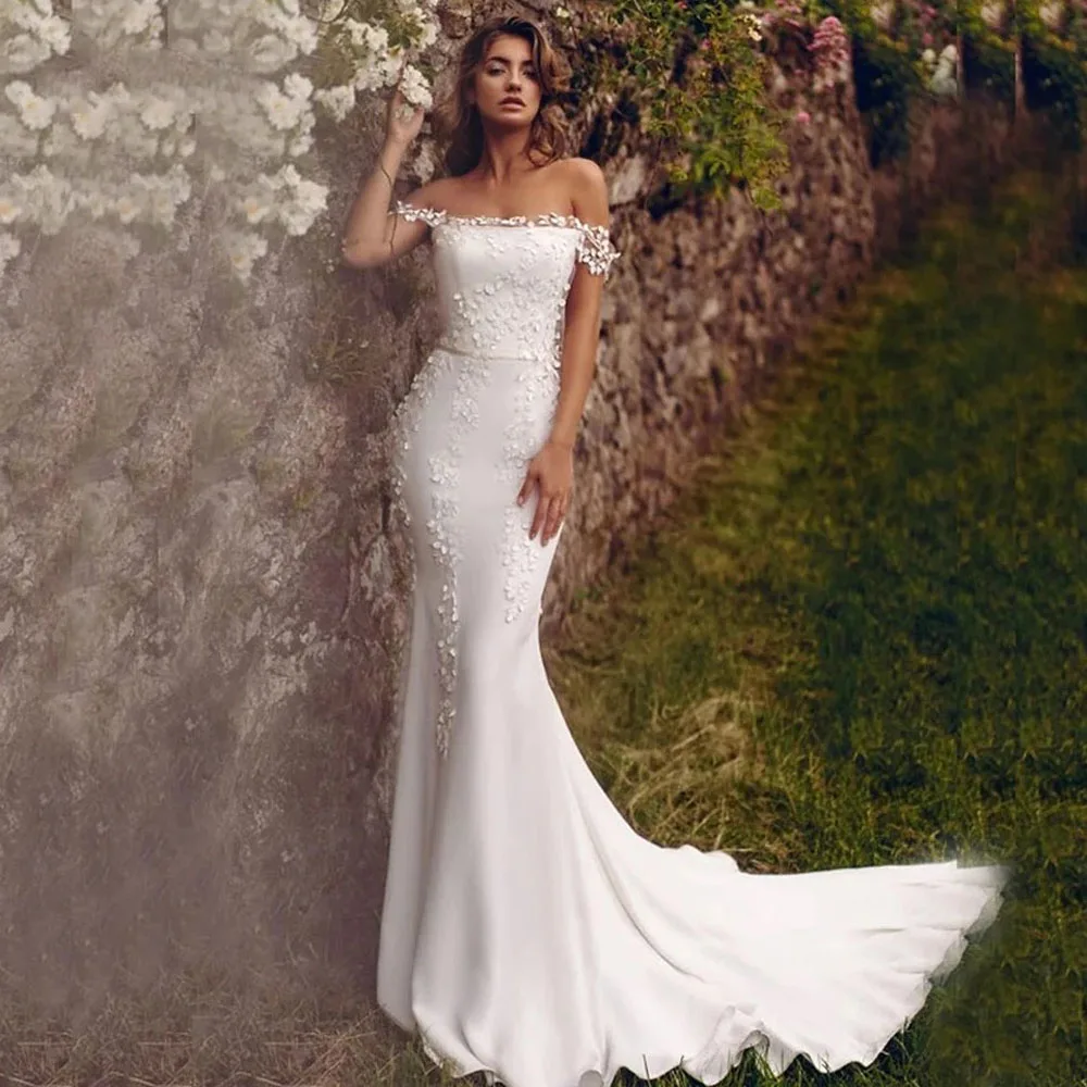 Off Shoulder Mermaid Wedding Dresses Lace Appliques Natural Waisline Ladies Bridal Gowns 2023 New Simple Formal Beach Bride Wear
Off Shoulder Mermaid Wedding Dresses Lace Appliques Natural Waisline Ladies Bridal Gowns 2023 New Simple Formal Beach Bride Wear