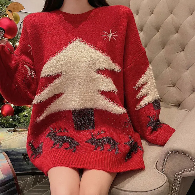 Korean Pullover Sweater Christmas Loose Slouchy Sweater Women Design Sense Versatile Long Sleeve Pullover Sweater Top Fashion
Korean Pullover Sweater Christmas Loose Slouchy Sweater Women Design Sense Versatile Long Sleeve Pullover Sweater Top Fashion