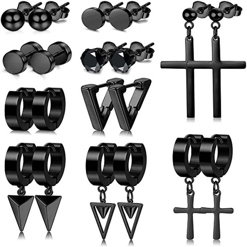 10 Pairs of Stainless Steel Earrings Set Men and Women Cross Triangle Pendant Hinged Ring Earrings Round Punk Earrings Black
10 Pairs of Stainless Steel Earrings Set Men and Women Cross Triangle Pendant Hinged Ring Earrings Round Punk Earrings Black