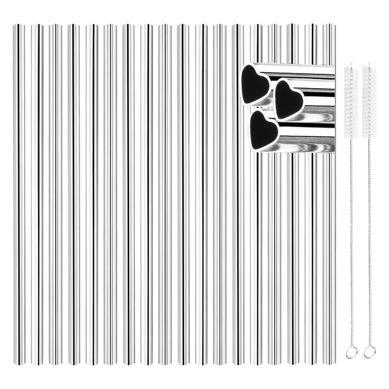 

18 Pcs Reusable Heart Shape Stainless Steel Straws,With Cleaning Brushes For Tumblers Beverage Drinks Cocktail