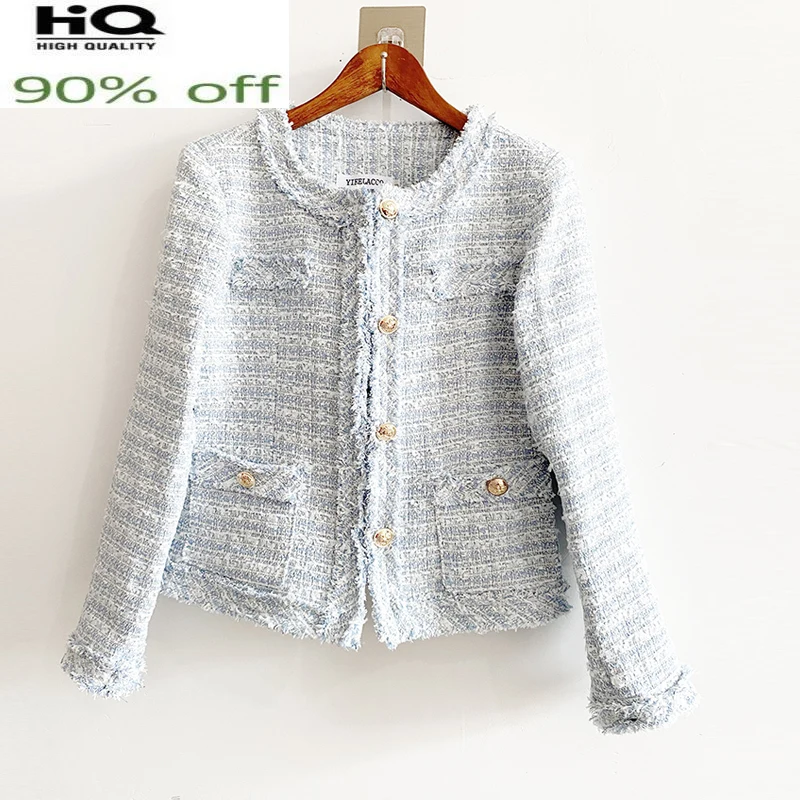 blue Light tweed spring /autumn / winter classic temperament women's jacket One piece round neck coat
blue Light tweed spring /autumn / winter classic temperament women's jacket One piece round neck coat