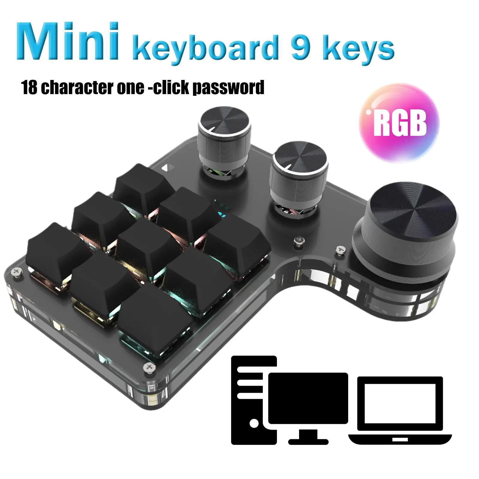 9 Keys Bluetooth Custom Mini Macro Hotswap Keyboard 3 Knob RGB Mechanical Keypad 18-character One-key Password
9 Keys Bluetooth Custom Mini Macro Hotswap Keyboard 3 Knob RGB Mechanical Keypad 18-character One-key Password