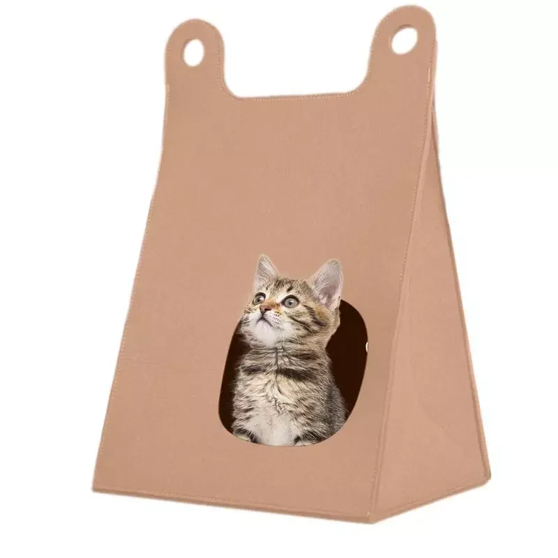 

NEW2023 Felt Cat Bed Cave Washable And Soft Pets Nests Foldable Triangle Tent Soft Enclosed Pet Bed House For Cats Kittens Puppy
