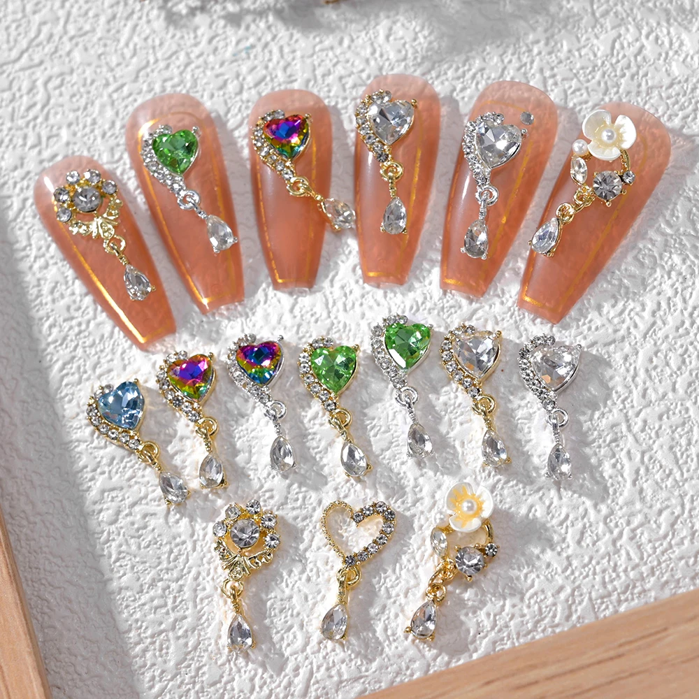 

10pcs Nail Dangle Charms with Crystals Nail Jewel Crystals Heart/Drop Nail Art Crystal Gems Metal Luxury DIY Manicure Rhinestone
