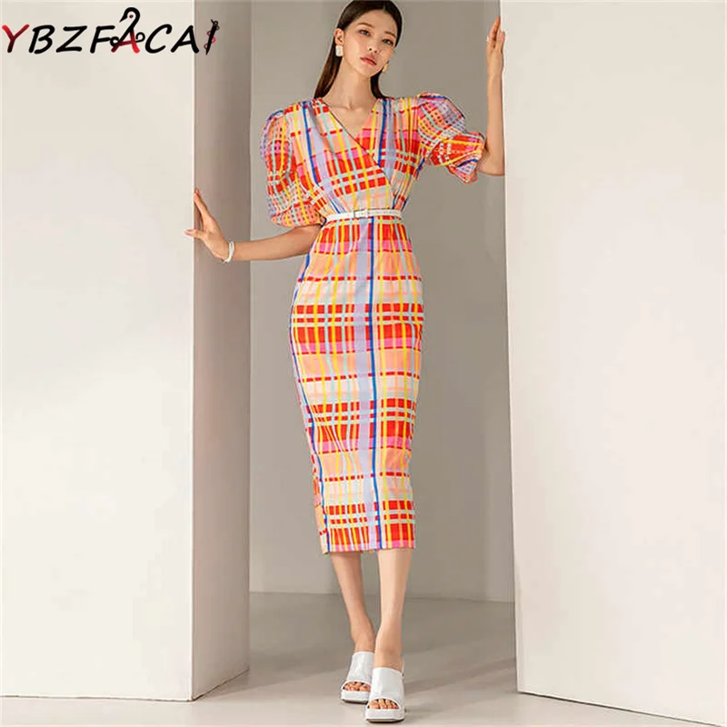 Korea Commuter OL Formal Pencil Dress Women Summer Fashion Slim Colored Plaid Long Dress with Belt French Retro Puff Women Dress
Korea Commuter OL Formal Pencil Dress Women Summer Fashion Slim Colored Plaid Long Dress with Belt French Retro Puff Women Dress