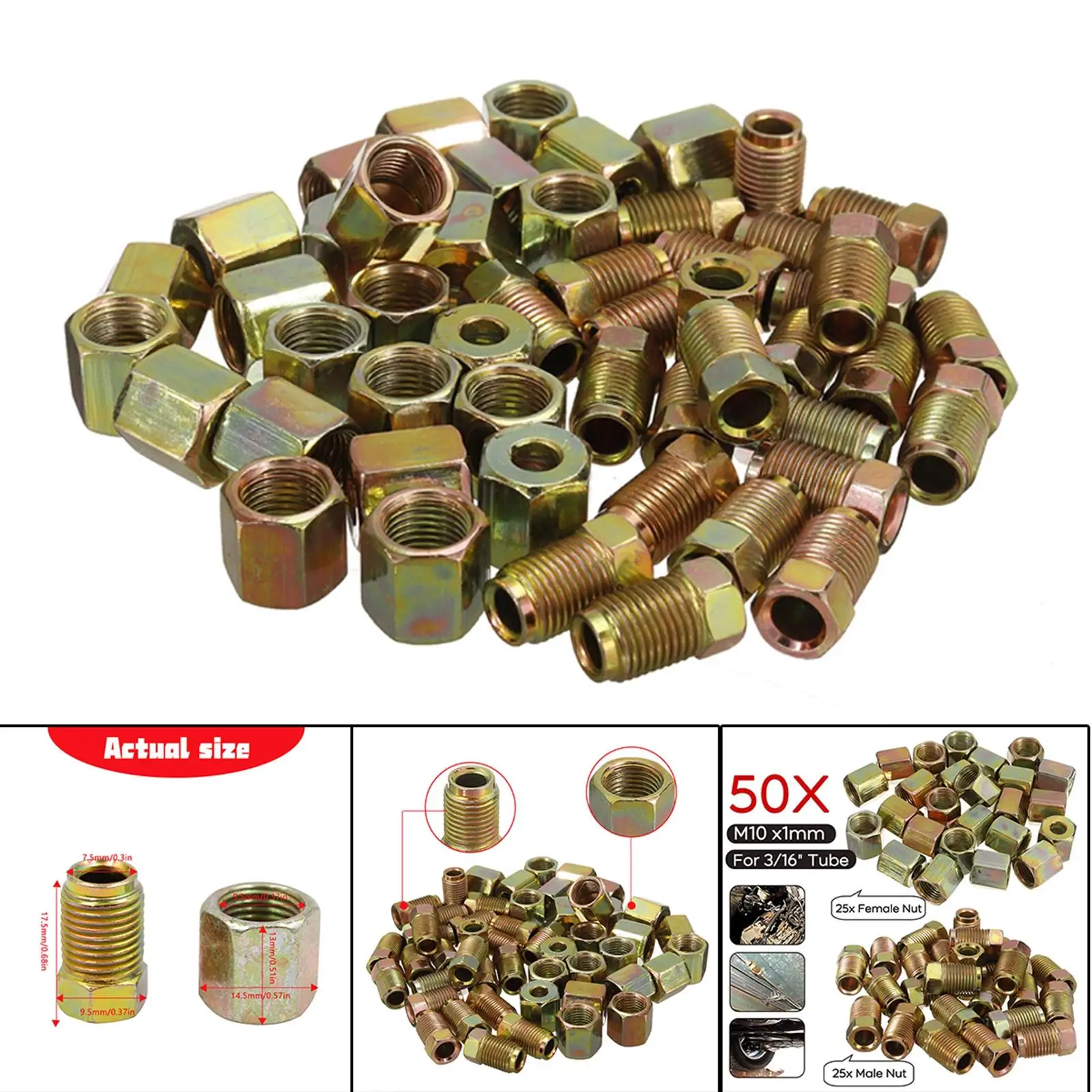 50x Galvanized Iron Brake Pipe Fittings 10x1mm Male & Female Metric Nuts Adapter for 3/16 Tube Replaces Parts Accs
50x Galvanized Iron Brake Pipe Fittings 10x1mm Male & Female Metric Nuts Adapter for 3/16 Tube Replaces Parts Accs