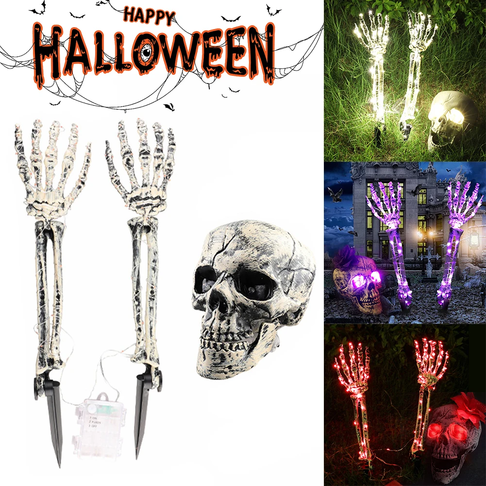 2PCS Halloween Realistic Skull Skeleton Head Human Hand Arms Halloween LED Light Decoration Home Garden Lawn Horror Props
2PCS Halloween Realistic Skull Skeleton Head Human Hand Arms Halloween LED Light Decoration Home Garden Lawn Horror Props