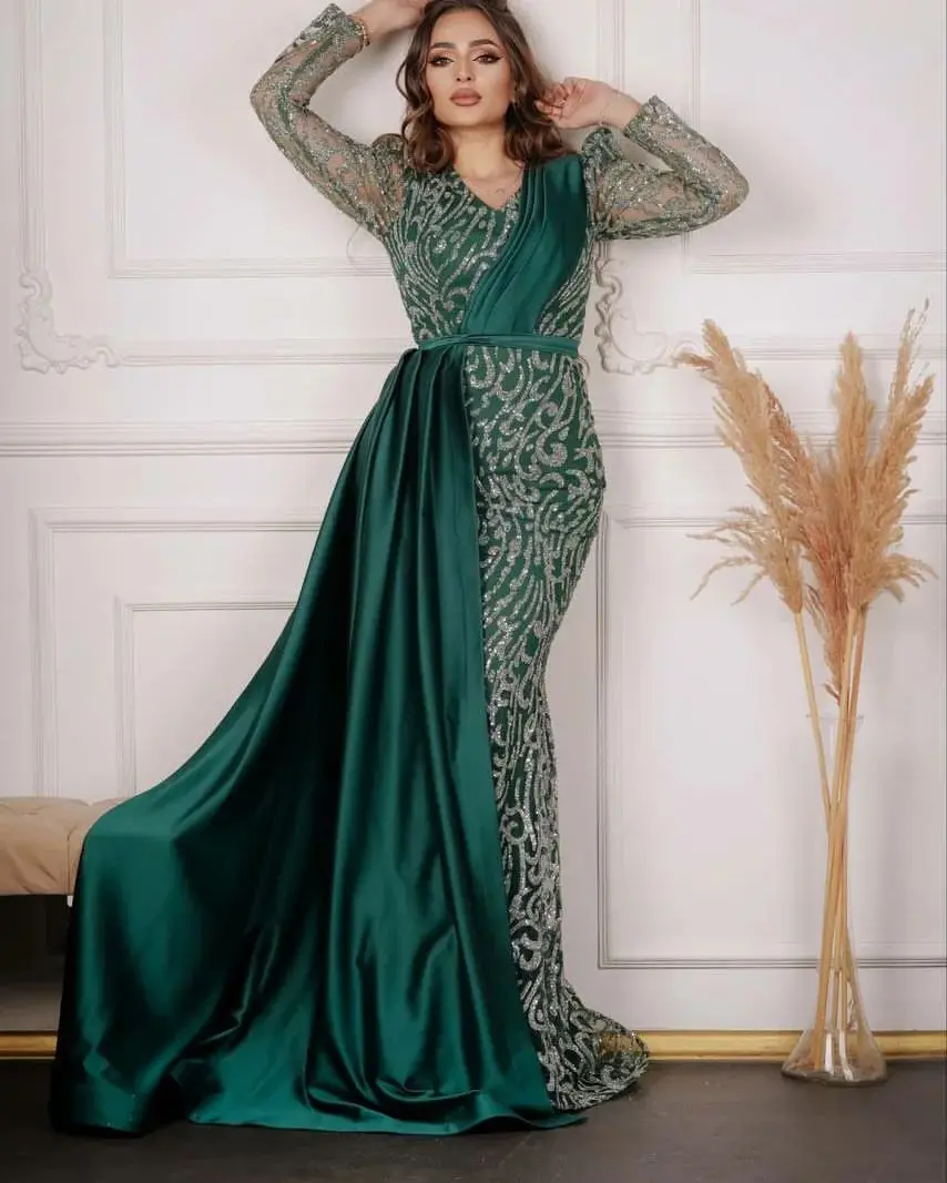 Formal Occasion Dresses Mermaid Long Sleeves V Neck Women's Prom Dresses Temperament Evening Dress
Formal Occasion Dresses Mermaid Long Sleeves V Neck Women's Prom Dresses Temperament Evening Dress