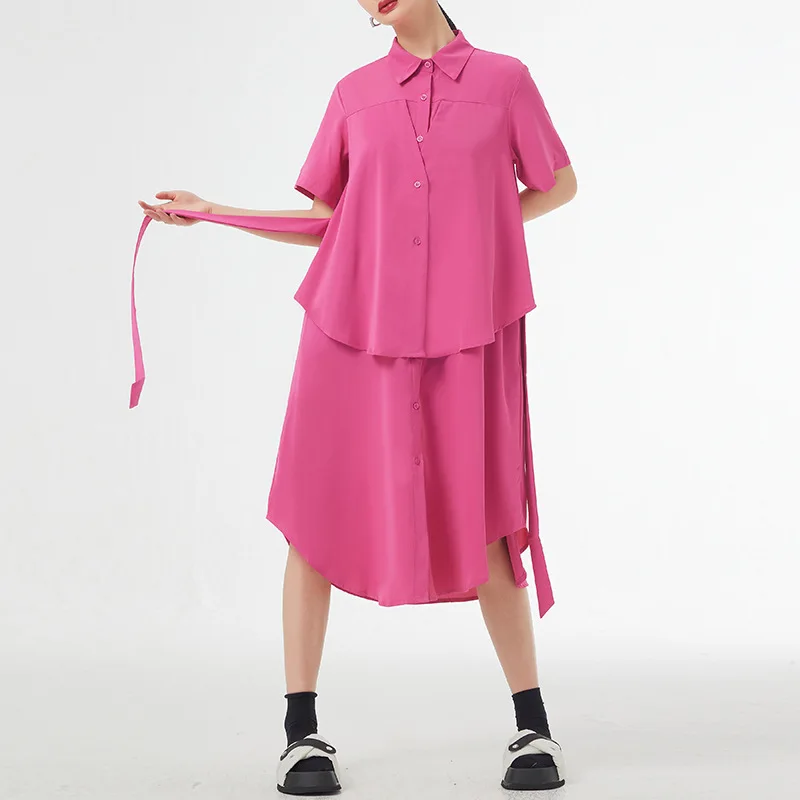 Temperament Fake Two Piece Spliced Shirt Dress for Women Summer Streetwear Chic Loose Short Sleeve Bandage Dresses Female 85105
Temperament Fake Two Piece Spliced Shirt Dress for Women Summer Streetwear Chic Loose Short Sleeve Bandage Dresses Female 85105