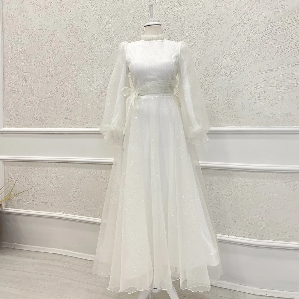 Glitter A-Line Evening Dresses for Women Tulle Puffy Full Sleeve High Neck Wedding Guest Gowns With Bow Belt فساتين مناسبة رسمية
Glitter A-Line Evening Dresses for Women Tulle Puffy Full Sleeve High Neck Wedding Guest Gowns With Bow Belt فساتين مناسبة رسمية