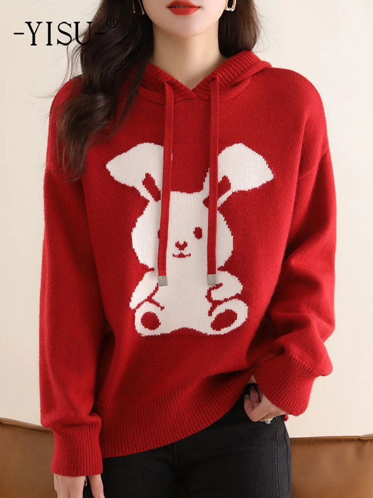 YISU Christmas Pullover Sweater Women Loose rabbit Printing Hood collar Long sleeve Knitted Sweaters Jumper Female Women sweater
YISU Christmas Pullover Sweater Women Loose rabbit Printing Hood collar Long sleeve Knitted Sweaters Jumper Female Women sweater
