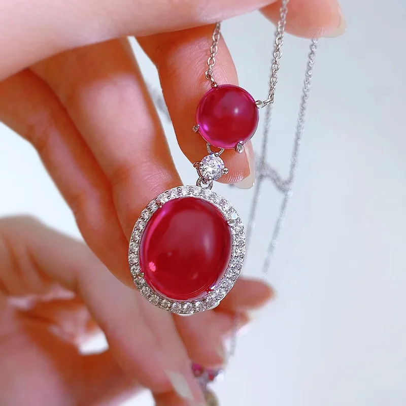 925 Silver Red Corundum Egg Face Oval Necklace 14 * 16 Pendant Premium New Product Live New Product 
925 Silver Red Corundum Egg Face Oval Necklace 14 * 16 Pendant Premium New Product Live New Product