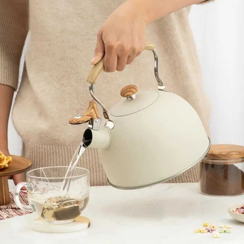 

Чайный чайник из нержавеющей стали со свистком, чайник пищевого класса для приготовления кипячения чая, совместимый с водой, газовые плиты, индукционные плиты 2022