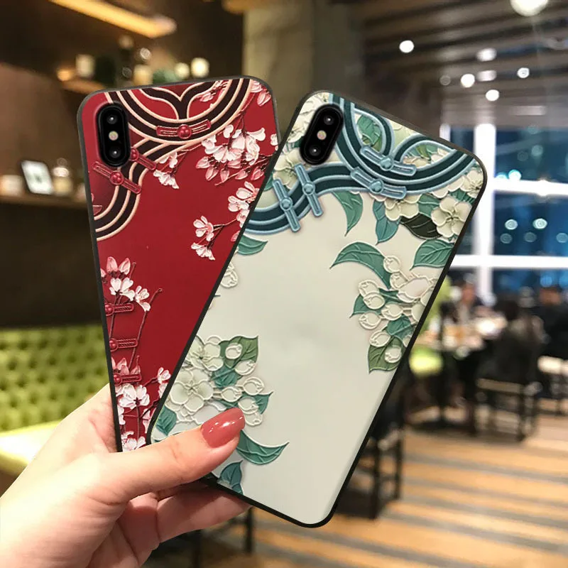 

3D Emboss Silicon Cover for IPhone 13 12 11 Pro Max Mini SE 2020 XR Xs Max X 5 Vintage Flower Case for IPhone 7 8 6 S Plus Funda