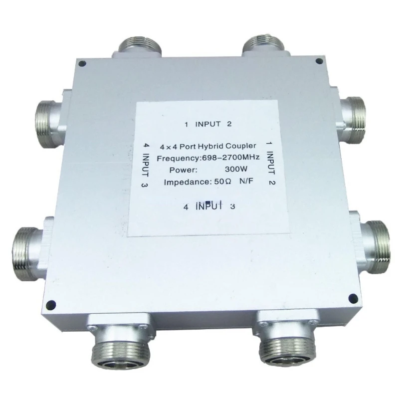 FOR 4X4 port combiner/ 4 in 4 out RF hybrid coupler,698-2700MHz, 300W, 6dB, Impedance:50
FOR 4X4 port combiner/ 4 in 4 out RF hybrid coupler,698-2700MHz, 300W, 6dB, Impedance:50