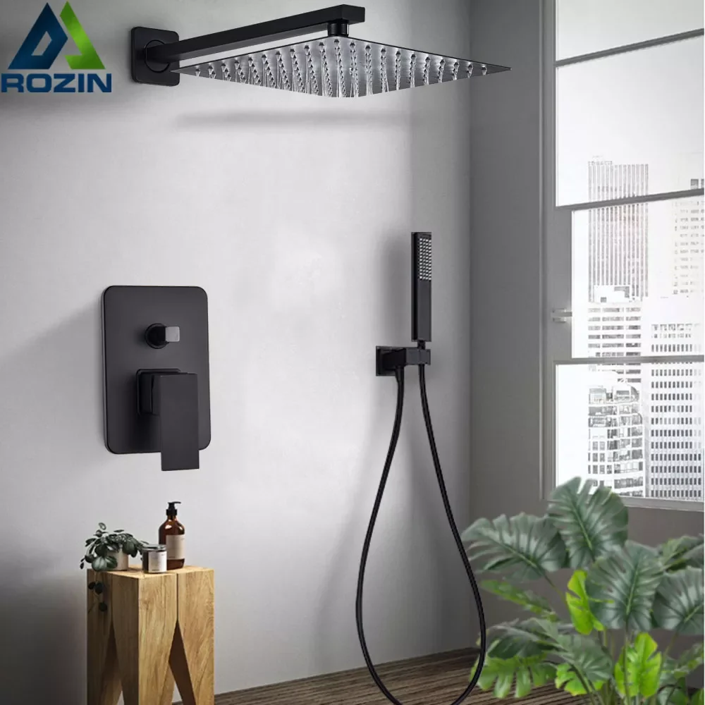 Black Shower Set Wall Mounted Shower Faucet Mixer 8/10/12/16 inch Rainfall Bathroom Shower Tap with Handshower Rotate Bath Spout
Black Shower Set Wall Mounted Shower Faucet Mixer 8/10/12/16 inch Rainfall Bathroom Shower Tap with Handshower Rotate Bath Spout