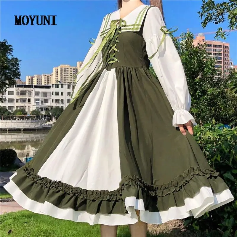 Ruffled Long Sleeve Women's Bandage Sailor Collar Autumn Casual Dress Loose Big Swing Lolita Girl Contrast Stitching Preppy
Ruffled Long Sleeve Women's Bandage Sailor Collar Autumn Casual Dress Loose Big Swing Lolita Girl Contrast Stitching Preppy