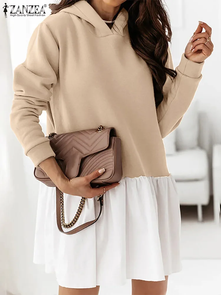 Мини-платье ZANZEA с рюшами и воротником-капюшоном, осень 2022
Мини-платье ZANZEA с рюшами и воротником-капюшоном, осень 2022