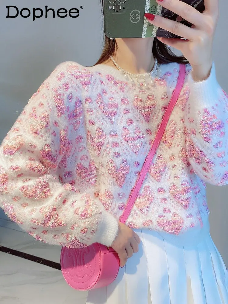 2023 Spring Autumn New Women's Elegant Round Neck Long Sleeve Love Rhombus Jacquard Wool Thick Sweater for Women Pink Pull Short
2023 Spring Autumn New Women's Elegant Round Neck Long Sleeve Love Rhombus Jacquard Wool Thick Sweater for Women Pink Pull Short